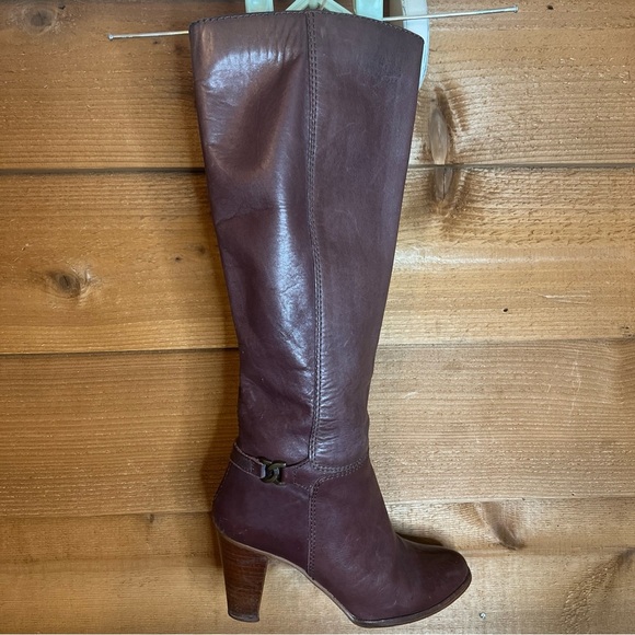 Vintage Brazilian leather Knee High Brown Heeled Boot buckle Classic west zip - Picture 1 of 9